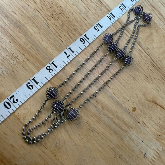 Vintage MILOR Italy Necklace With Caged Faceted Purple Amethyst Beads On Stainle - Picture 11 of 13